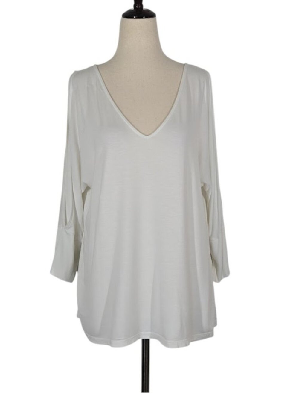 BANANA REPUBLIC Women’s Medium White V-Neck Cold Shoulder Slit Sleeve Blouse Top